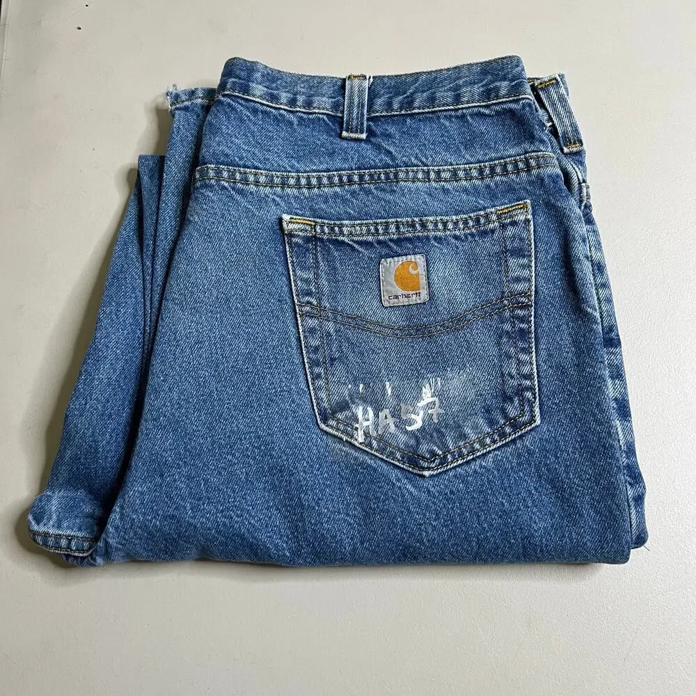 Carhartt Jeans Mens 38x36 Blue‎ Denim Utility Work Pants relaxed Fit outdoors